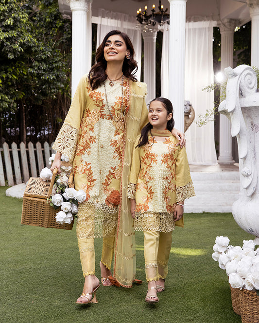 Creamy Yellow Gold Luxury Jacquard Lawn Ladies Suit