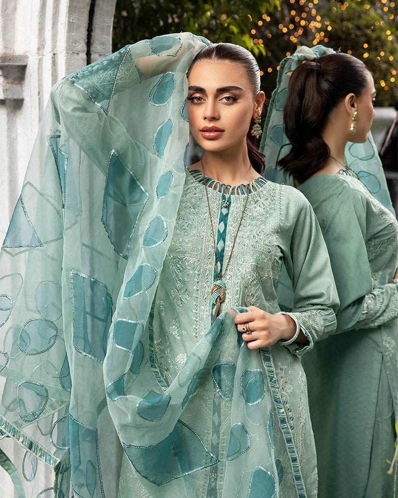 Teal Green Luxury Jacquard Lawn Ladies Suit