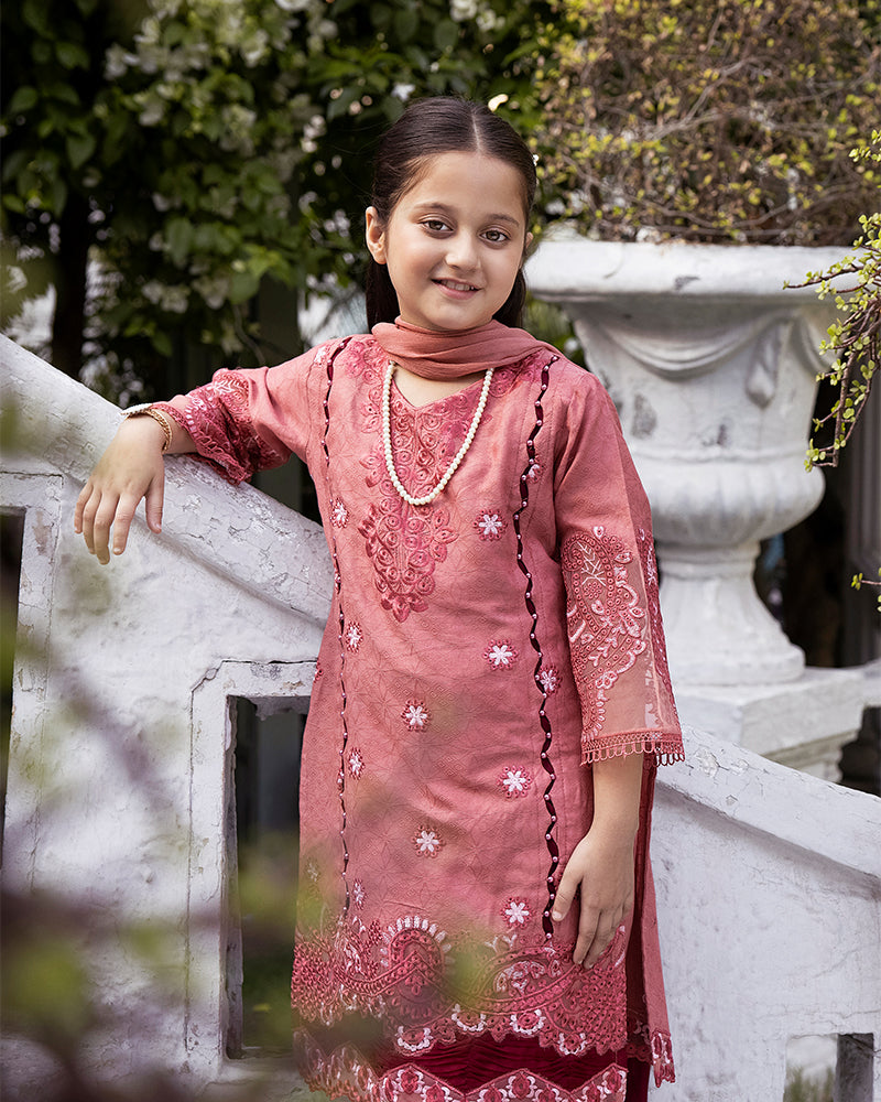 Dusty Red Luxury Jacquard Lawn Girls Suit