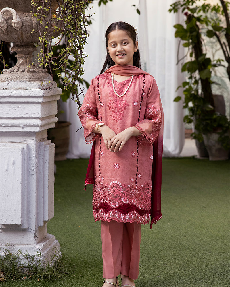 Dusty Red Luxury Jacquard Lawn Girls Suit