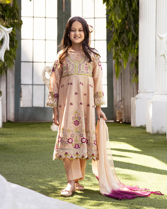 Dusty Pink Peach Luxury Jacquard Lawn Girls Suit