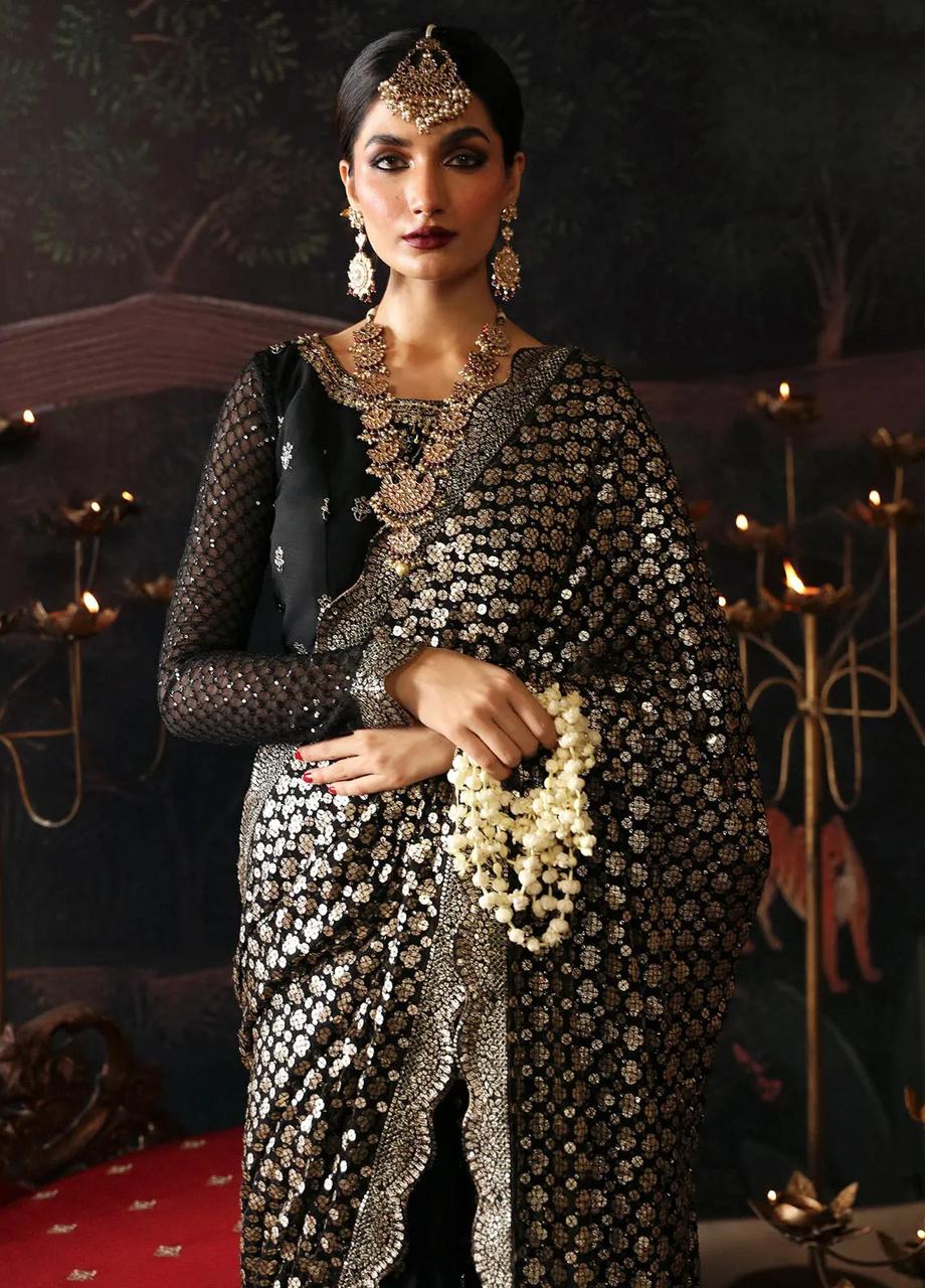 Black and Gold Chiffon Ladies Saree