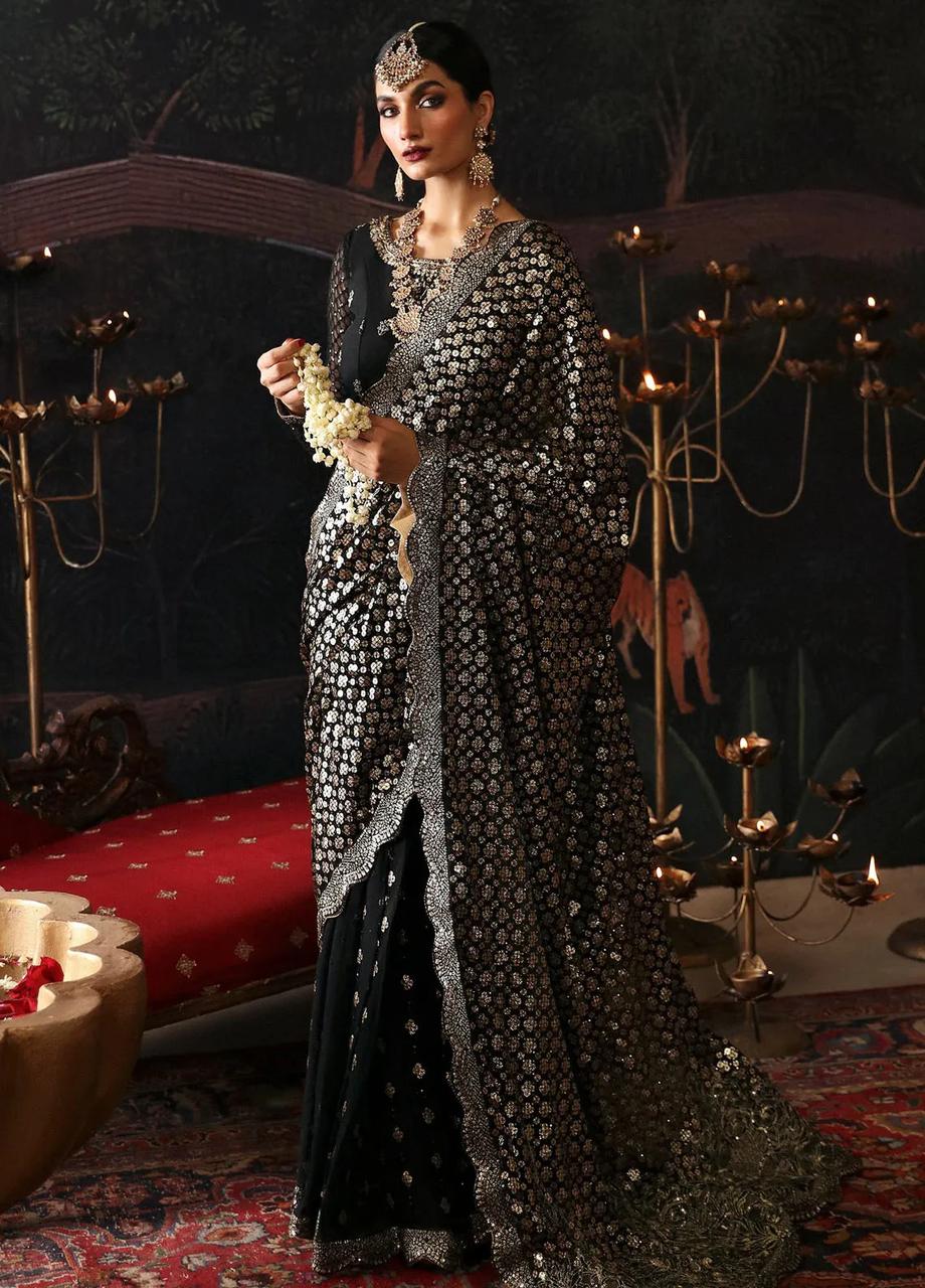 Black and Gold Chiffon Ladies Saree