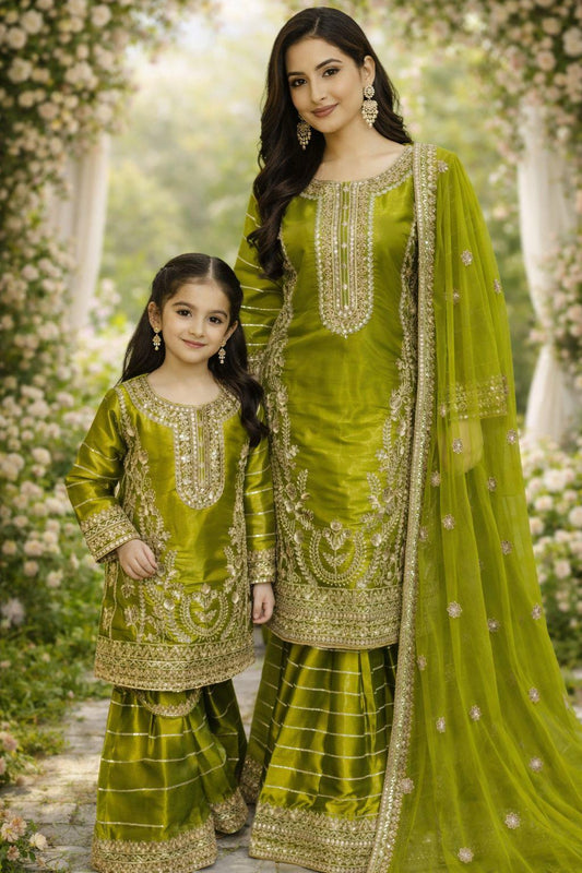 Olive Green Silk Ladies Suit