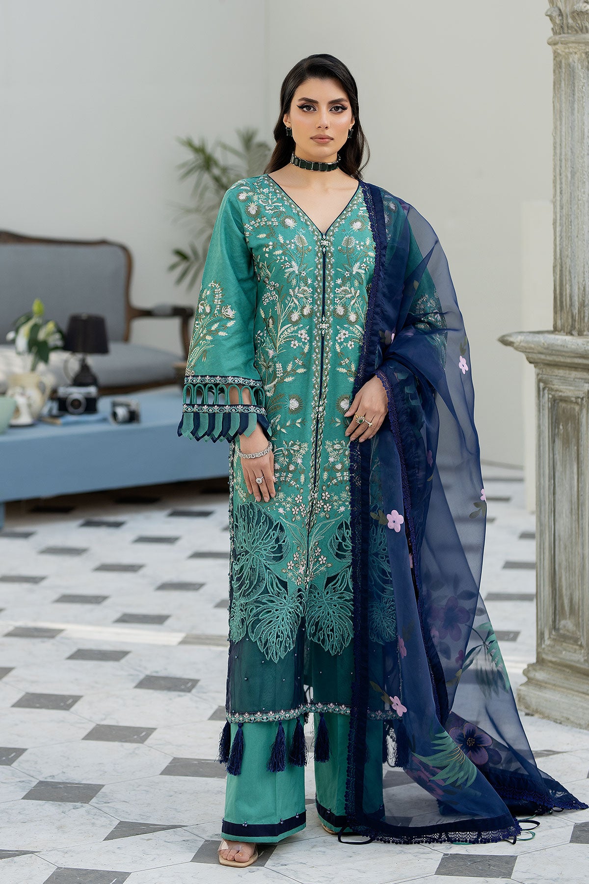 Teal Green Jacquard Lawn Ladies Suit