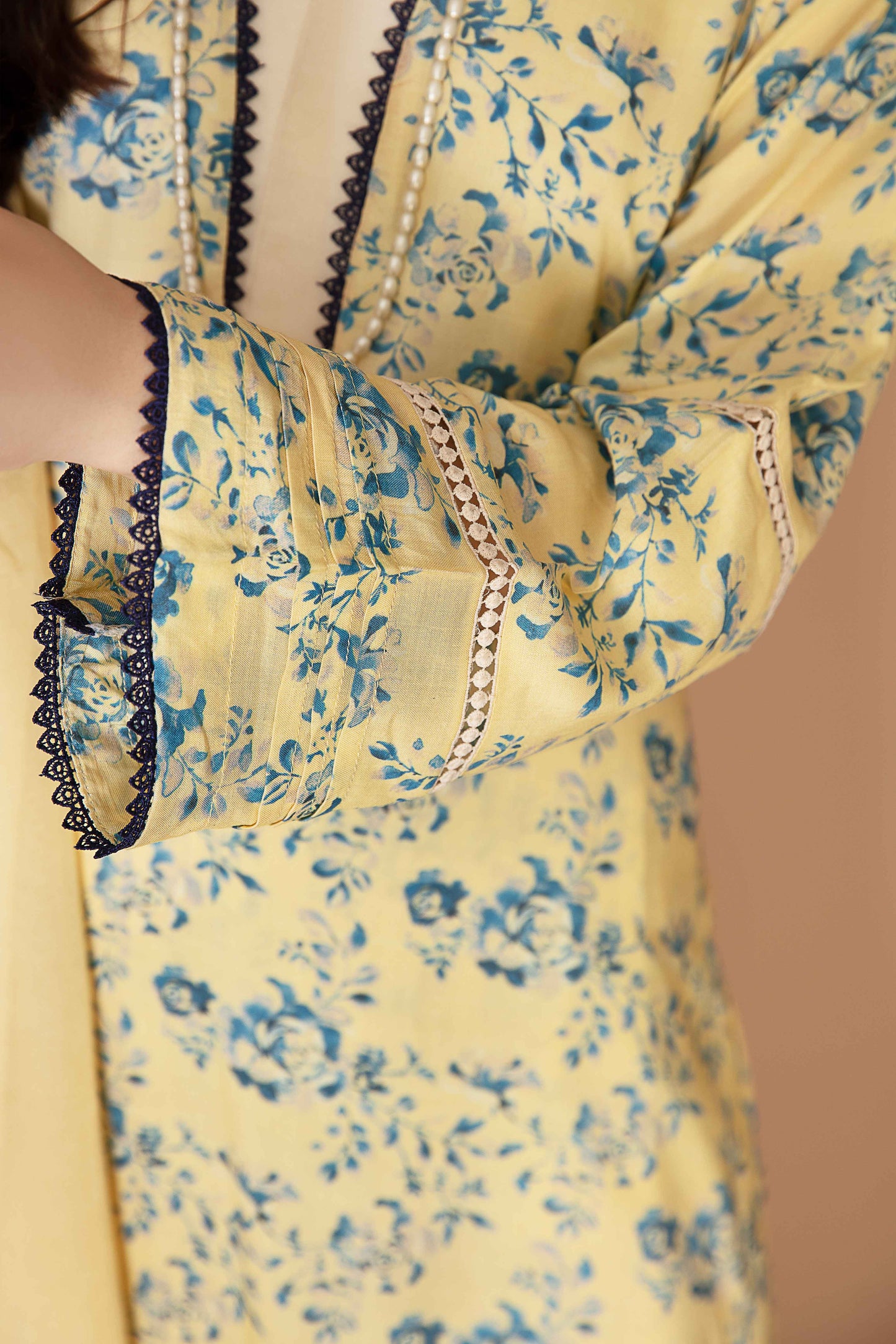 Cream Yellow 'Print Up' Floral Linen Ladies Suit