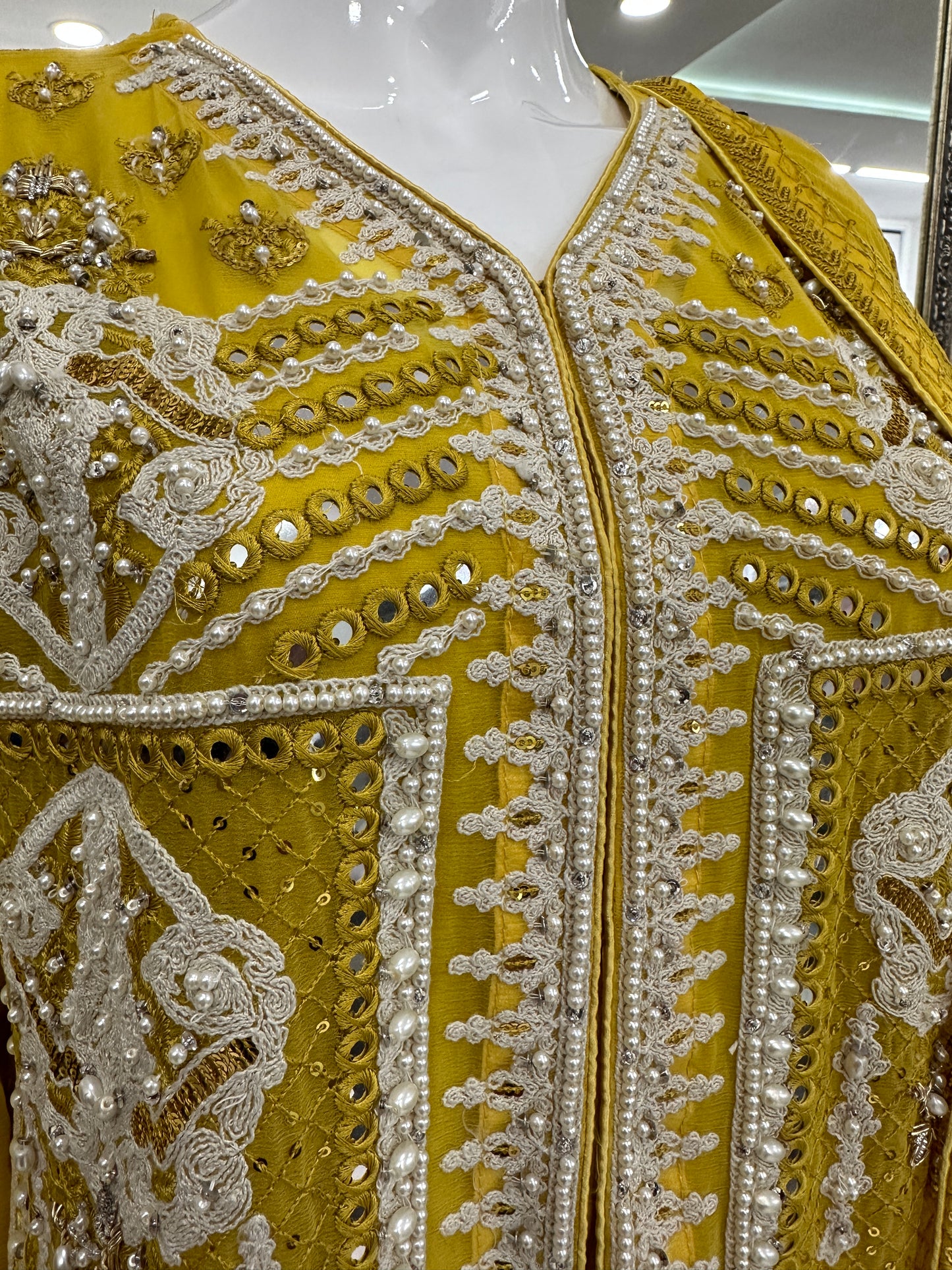 Yellow Fixed Jacket Chiffon Ladies Suit