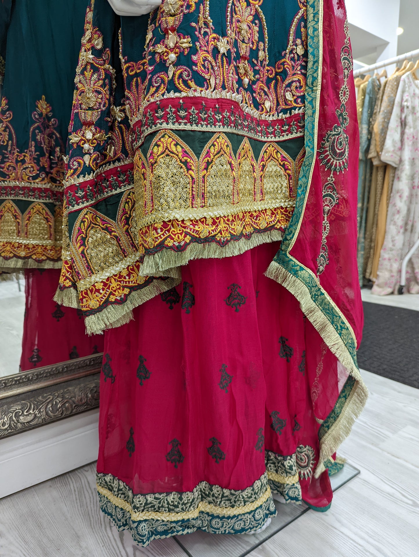 Green and Hot Pink Georgette Sharara Ladies Suit