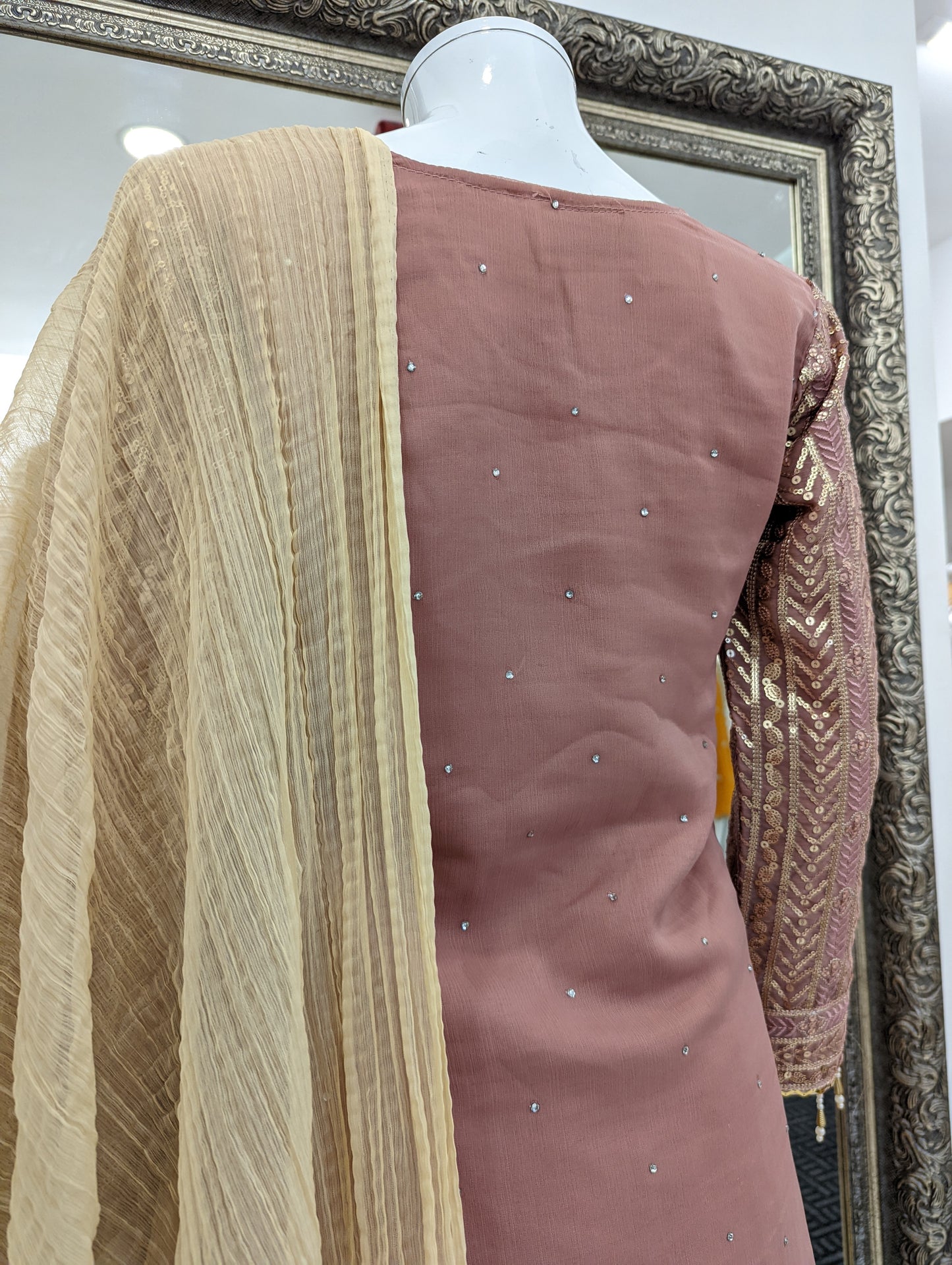 Pink and Gold Georgette Sharara Ladies Suit