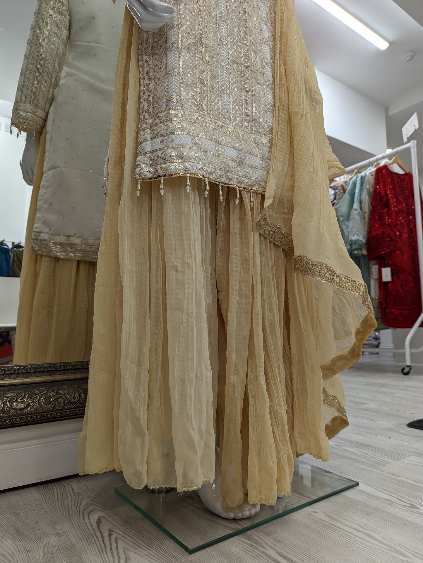 White and Gold Georgette Sharara Ladies Suit