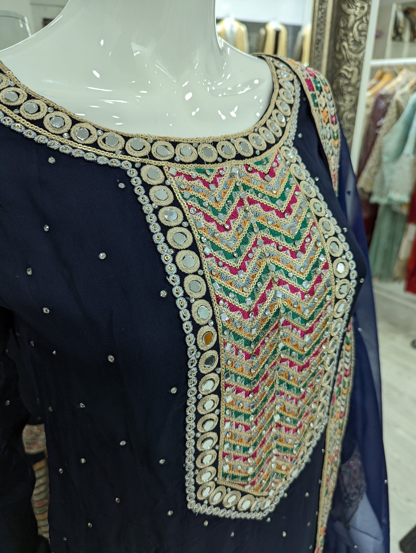 Navy Blue Chiffon Gharara Ladies Suit