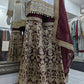 White and Maroon Chiffon Gharara Ladies Suit