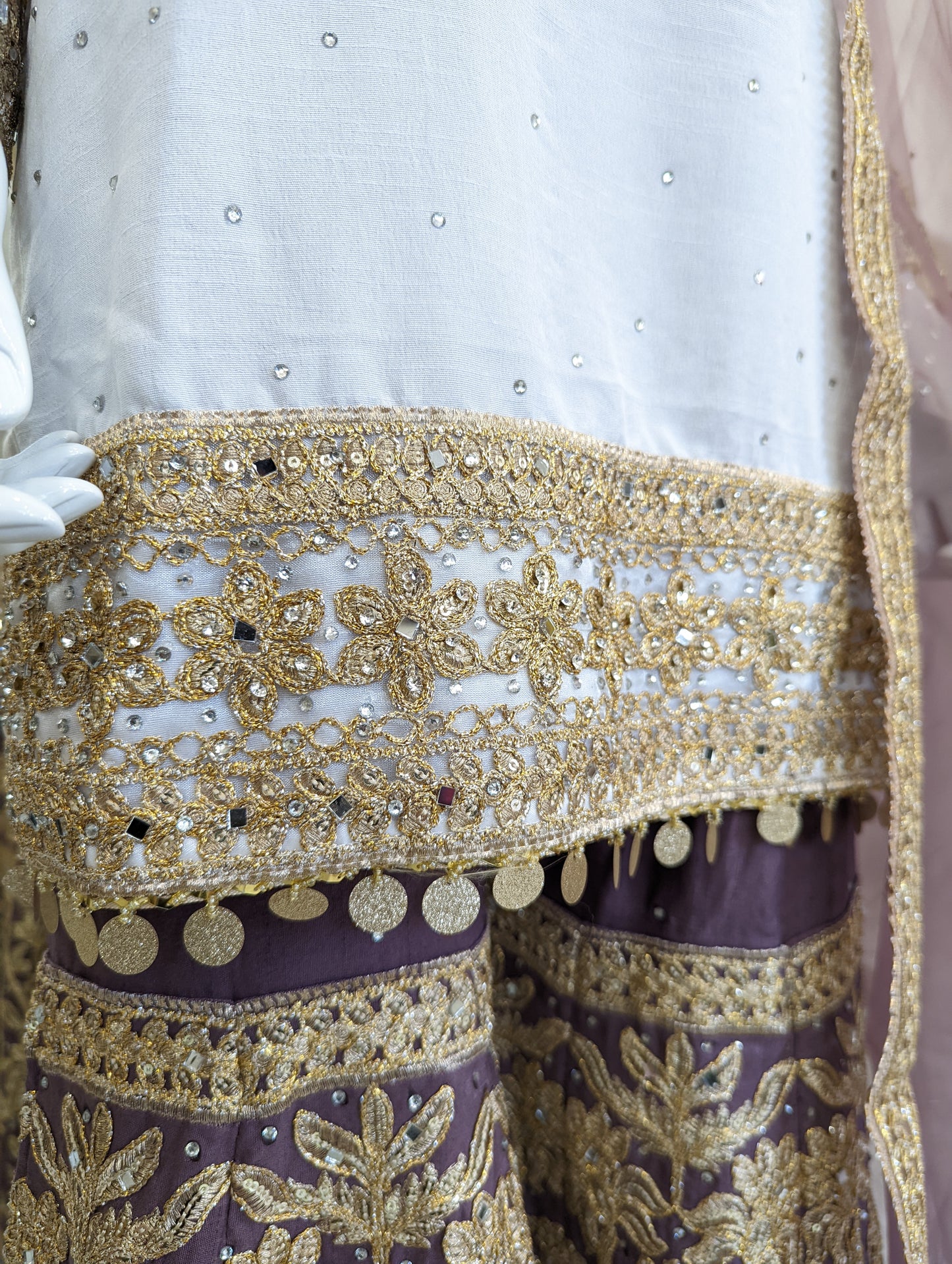 White and Lilac Chiffon Gharara Ladies Suit