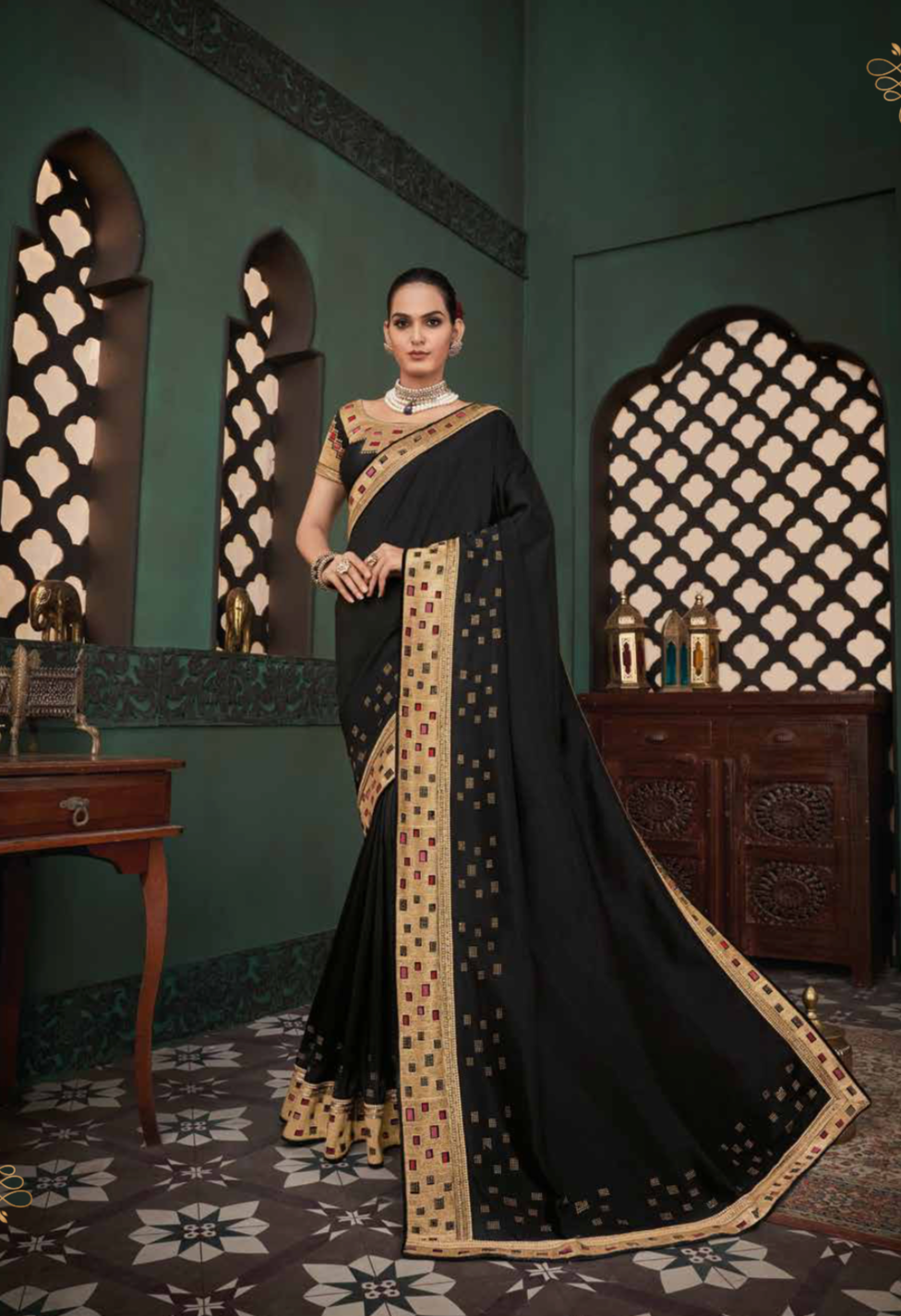 Black Vanya Silk Ladies Saree