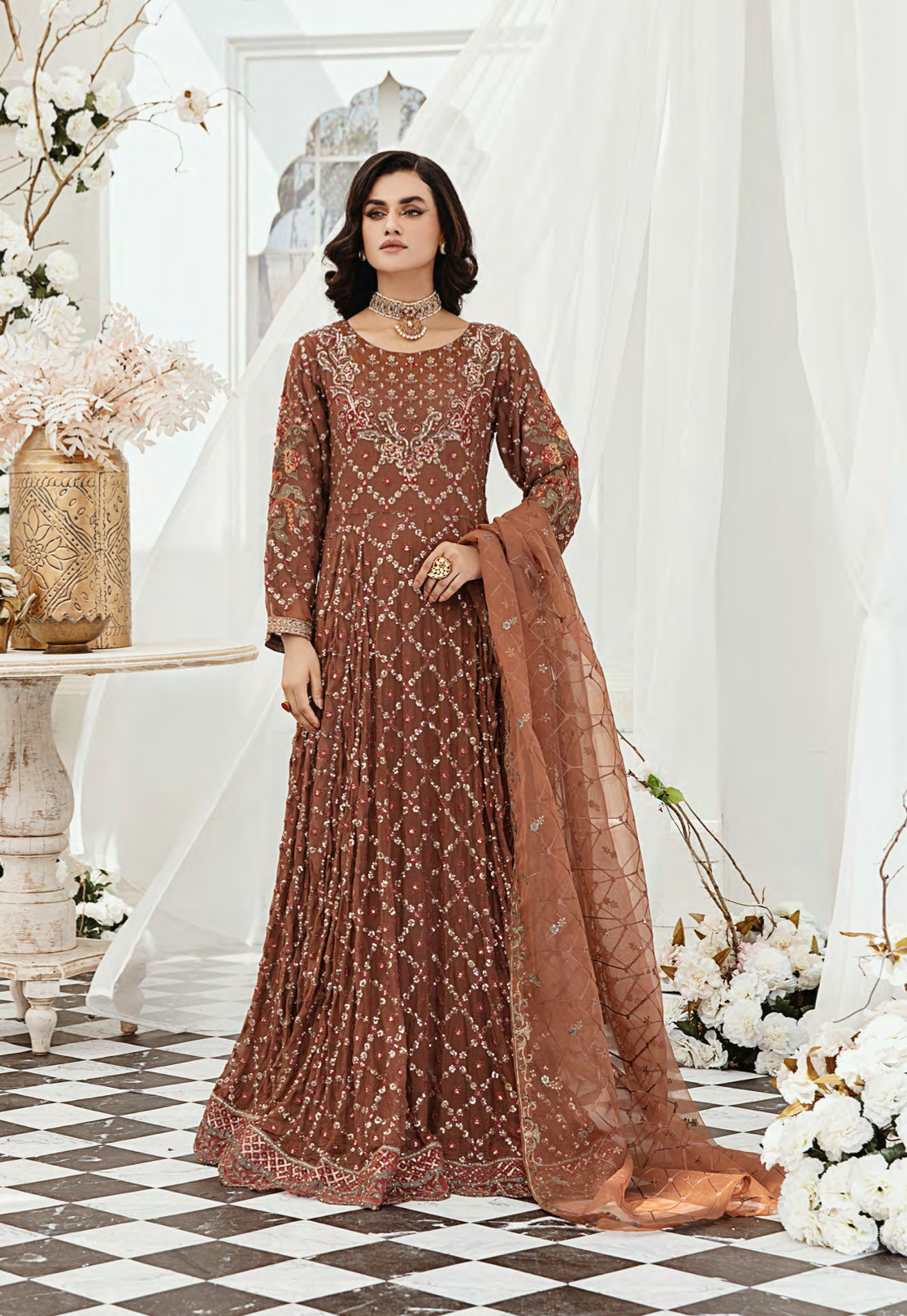 Brown IVANA Luxury Chiffon Ladies Suit