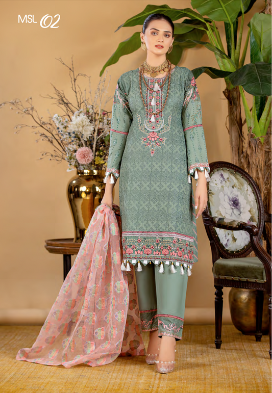 Green Munira Designer Linen Ladies Suit