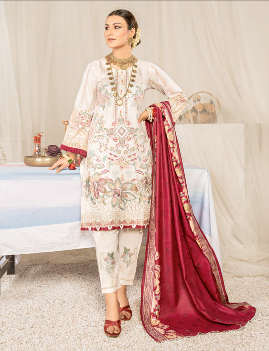 White Cream Munira Designer Dhanak Ladies Suit