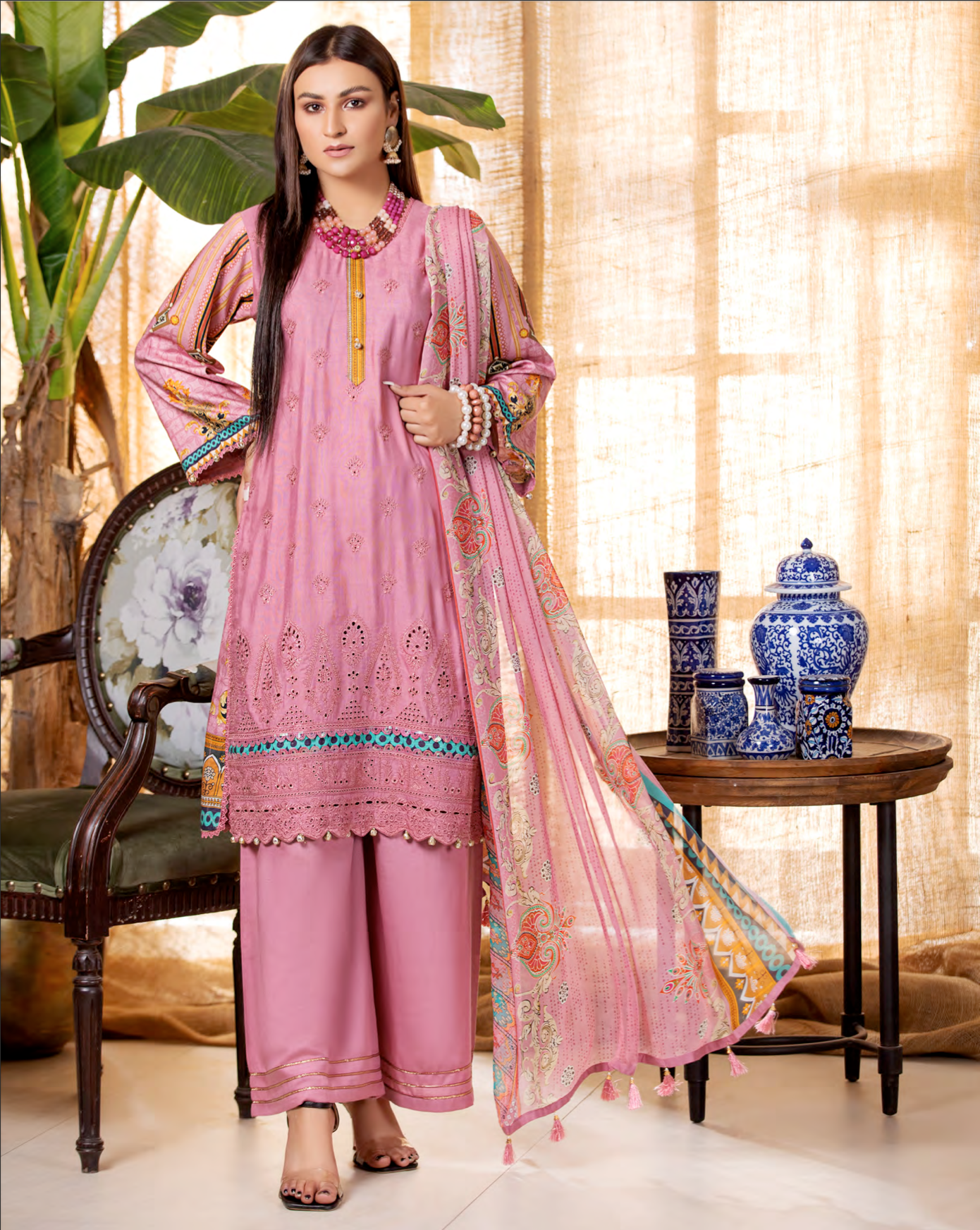 Pink Munira Designer Linen Ladies Suit