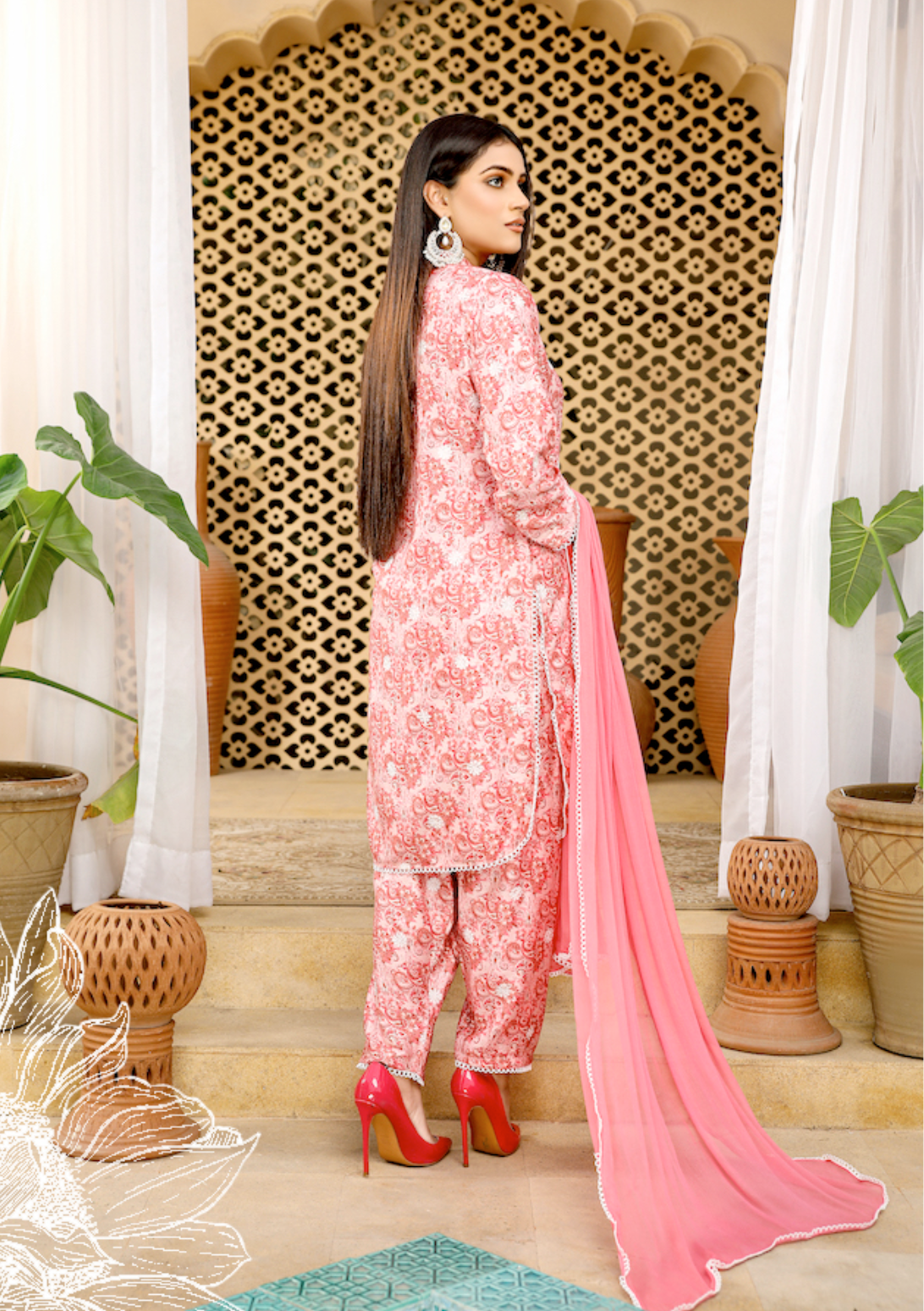 Pink Linen Ladies Suit
