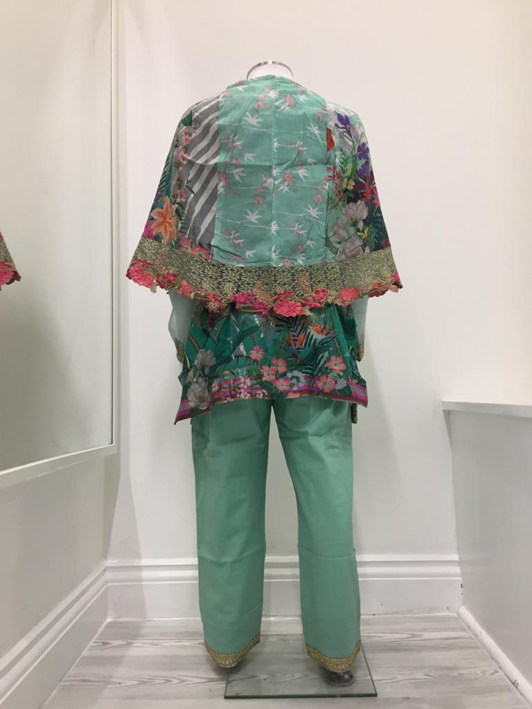Mint Green Cape Design Pret Lawn Girls Suit
