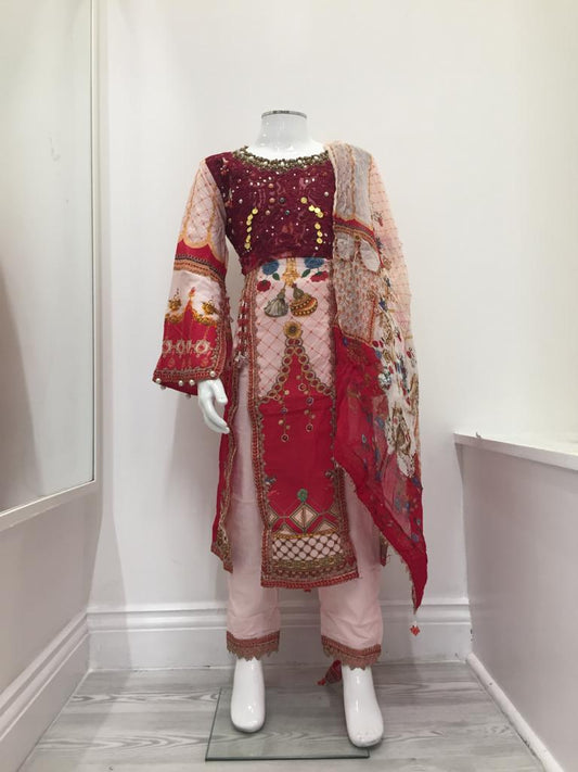 Pink and Red IVANA Luxury Lawn Girls Suit