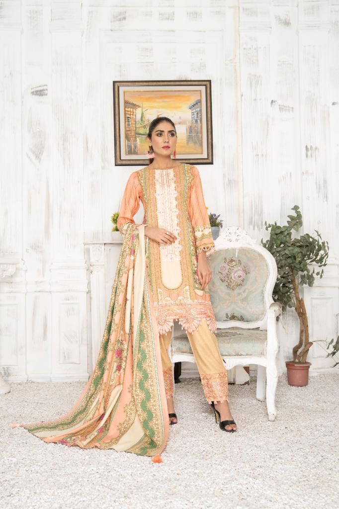 Peach and Beige Areesha's Dhanak Pret Ladies Suit
