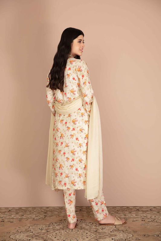 Off White Cream 'Print Up' Floral Linen Ladies Suit