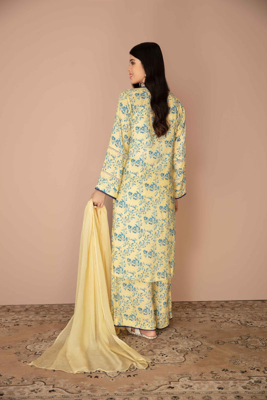Cream Yellow 'Print Up' Floral Linen Ladies Suit